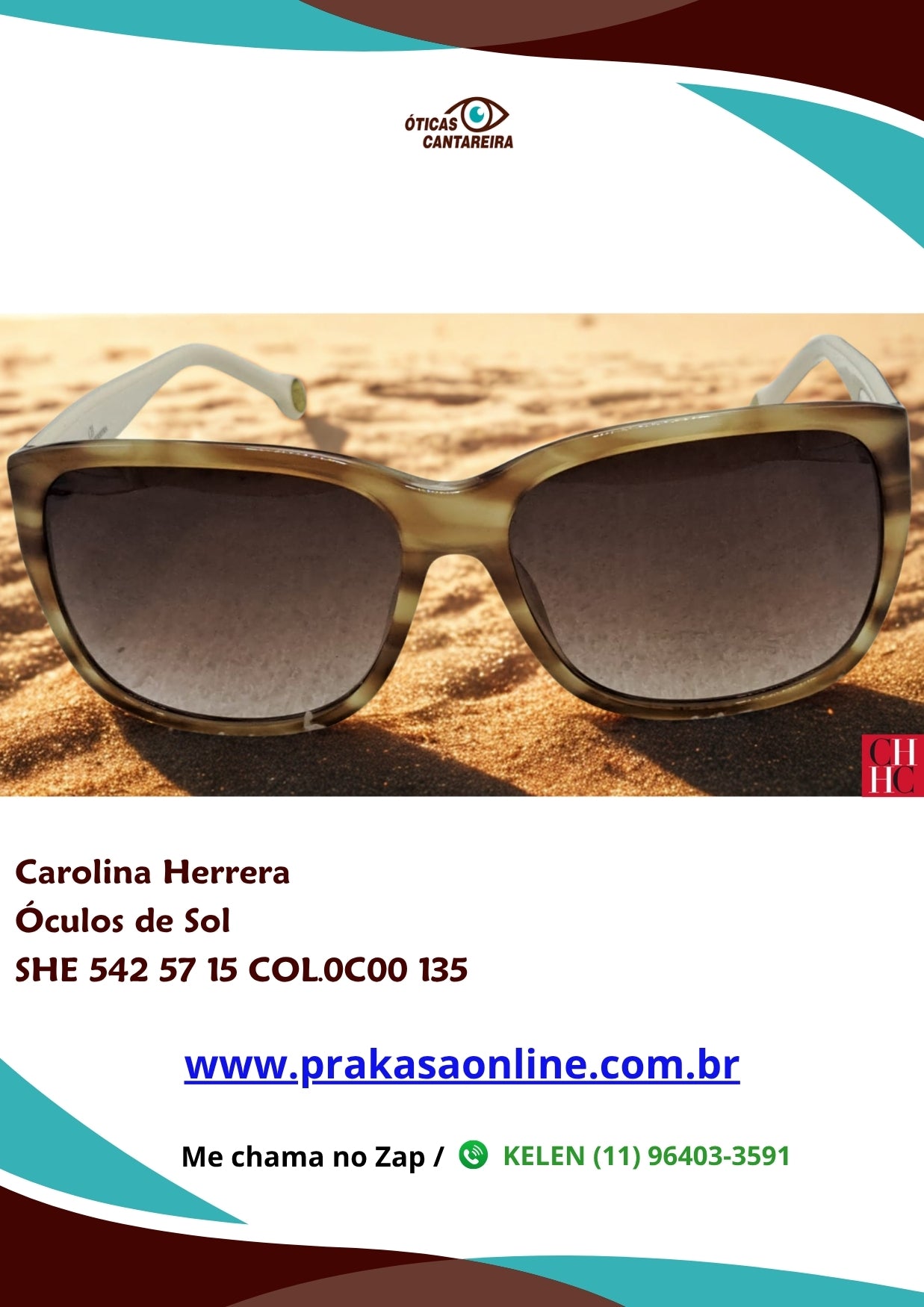 Carolina Herrera - Óculos de Sol - SHE 542 57 15 COL.0C00 135
