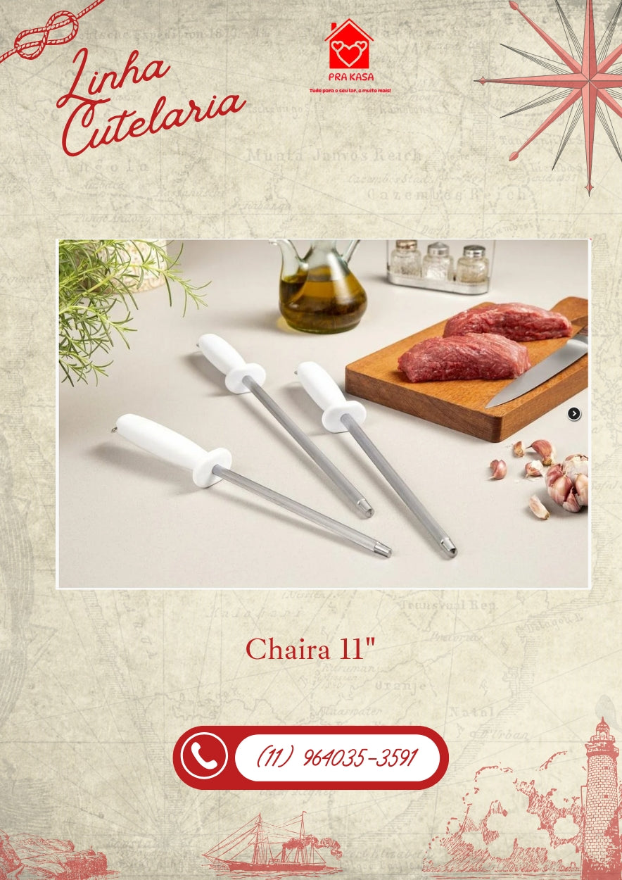 Afiador de Faca em Aço 28 cm (11") Profissional Cabo Branco / Chaira Estriada