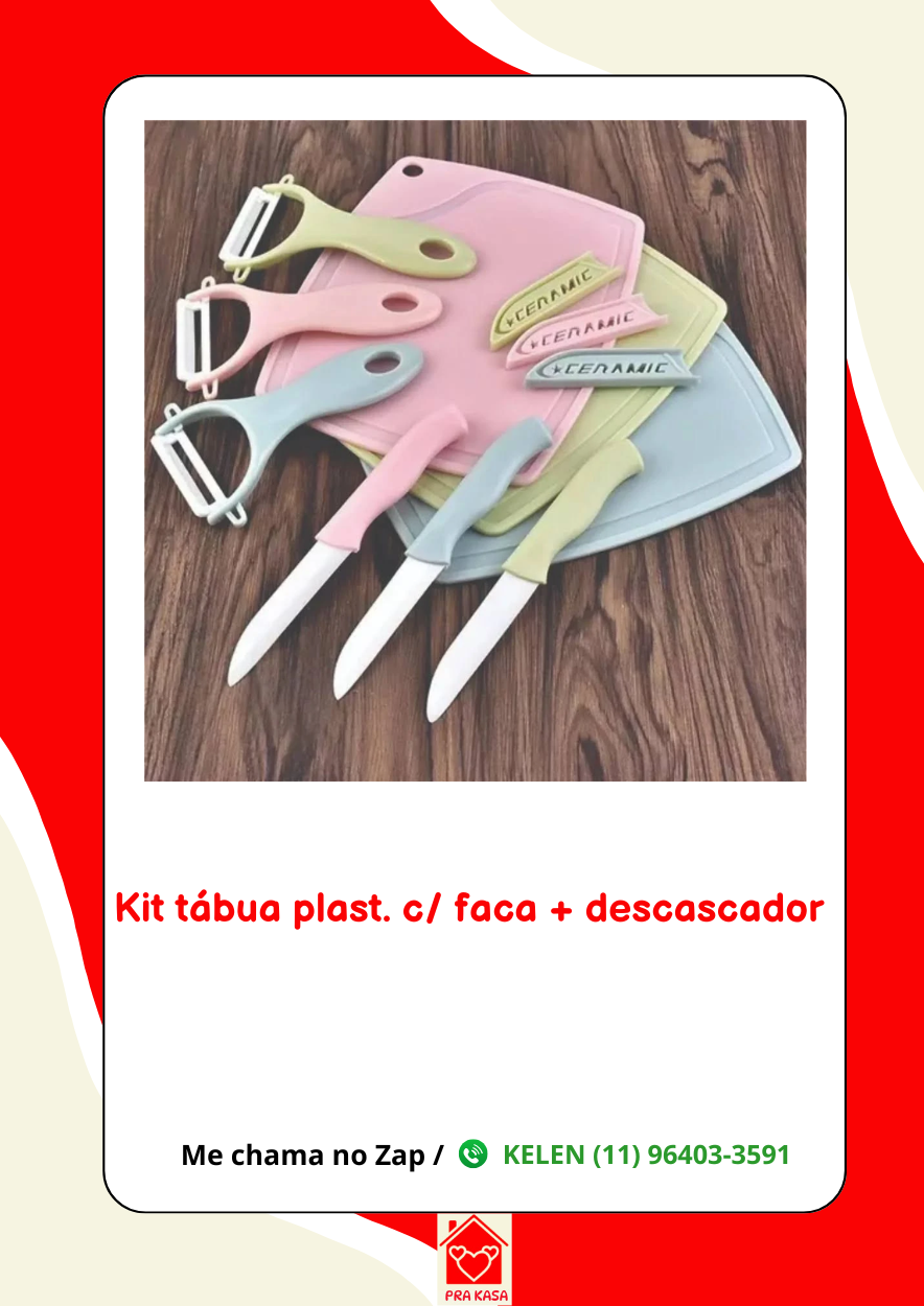 Kit Cozinha faca, tábua, tesoura e descascador.