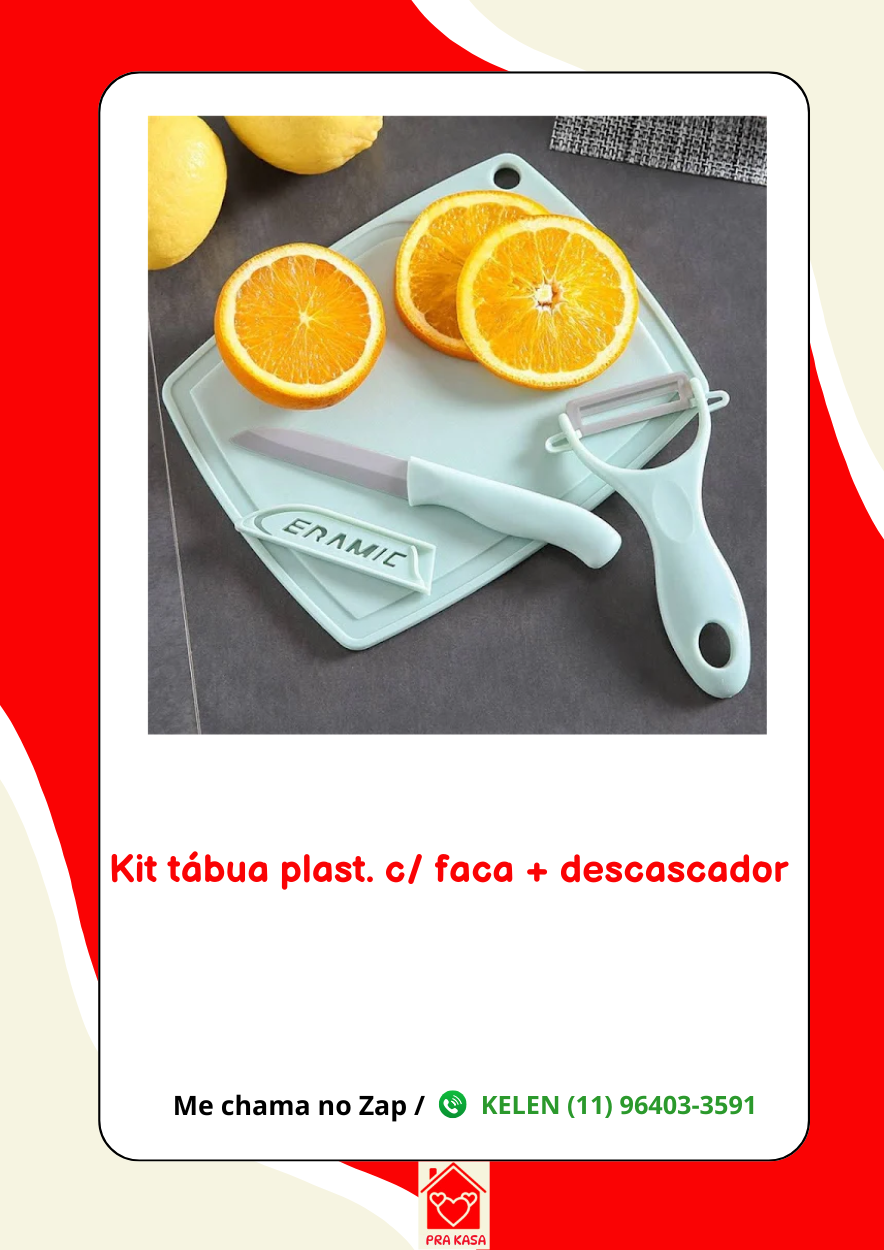 Kit Cozinha faca, tábua, tesoura e descascador.