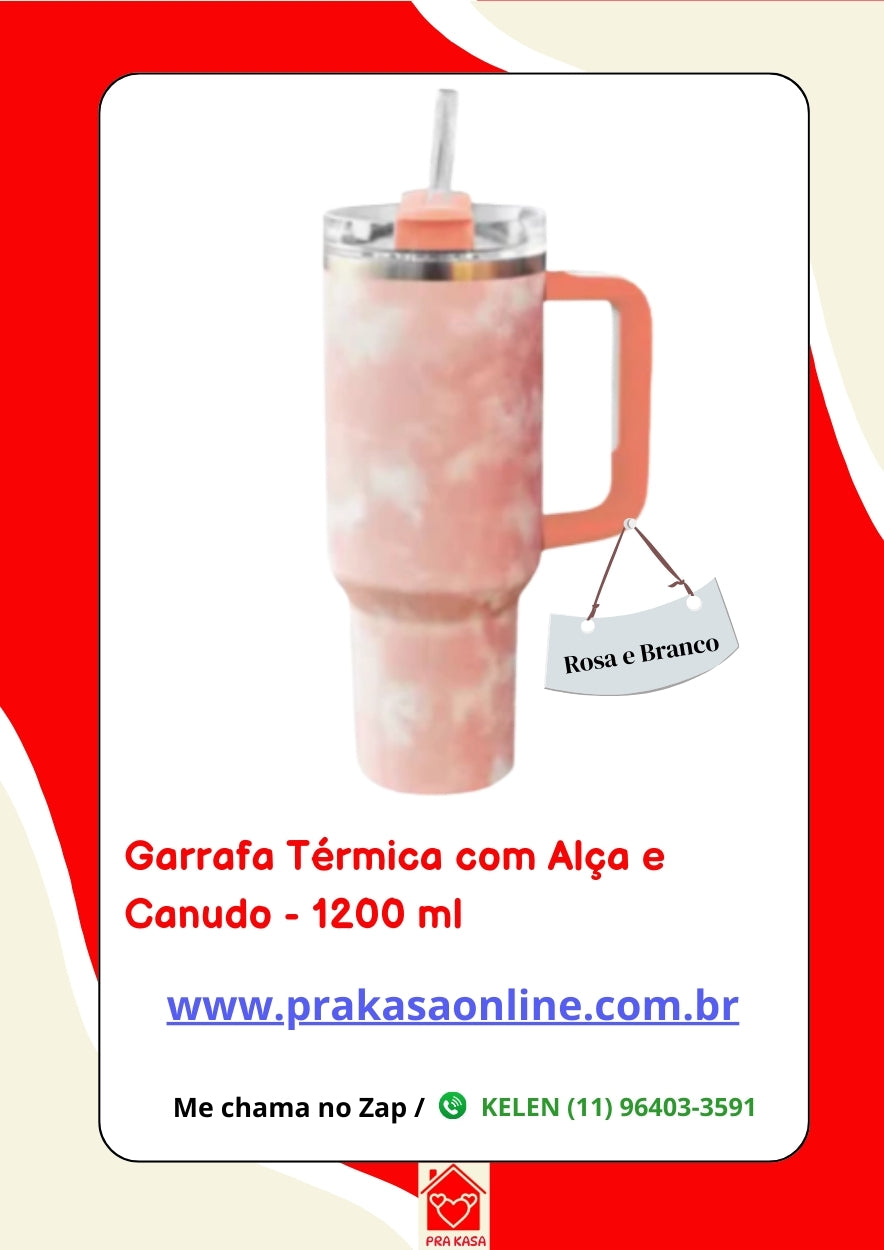 Garrafa Térmica 1200ml a Vácuo Água Gelada ou Quente com Alça e Canudo