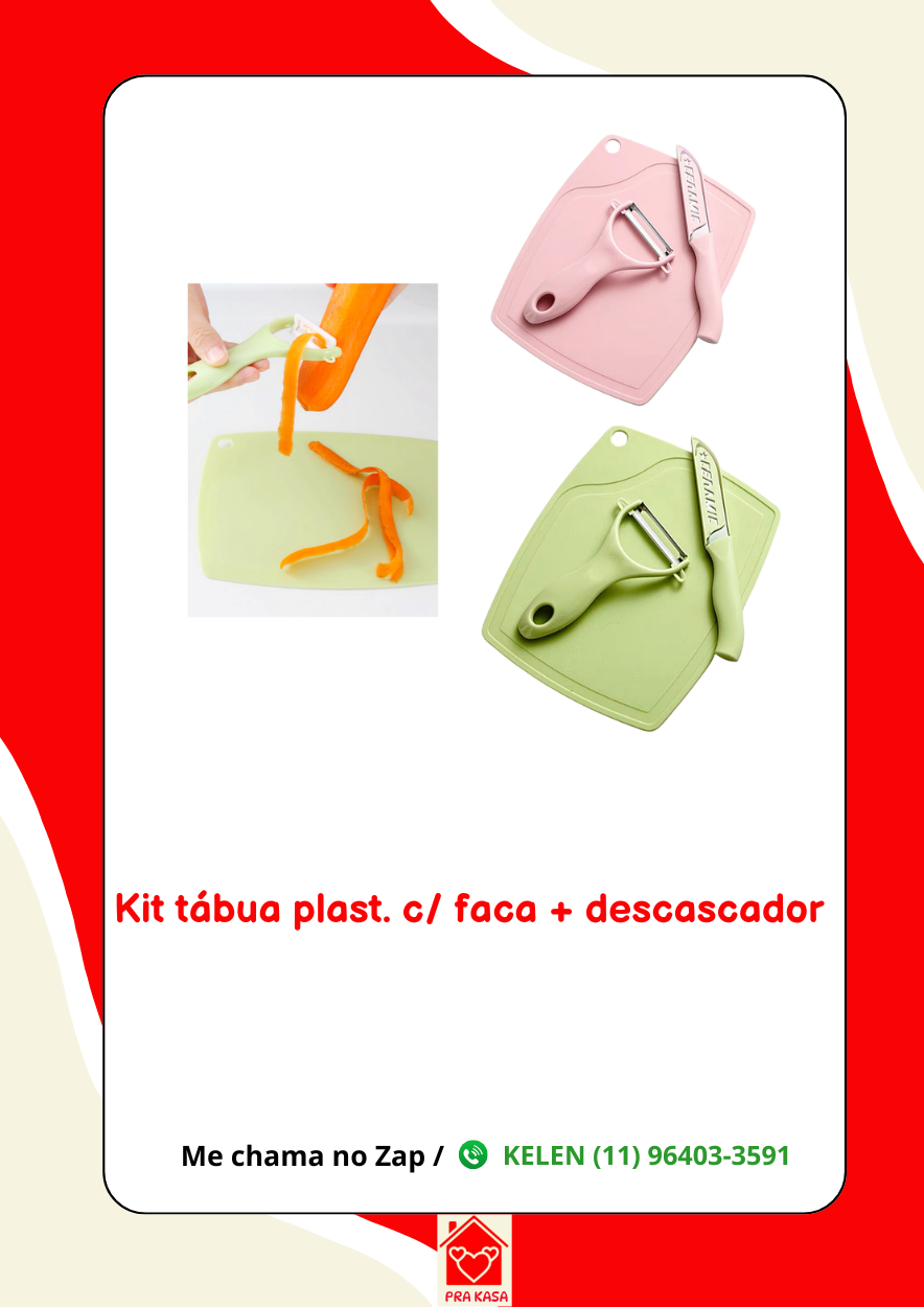 Kit Cozinha faca, tábua, tesoura e descascador.