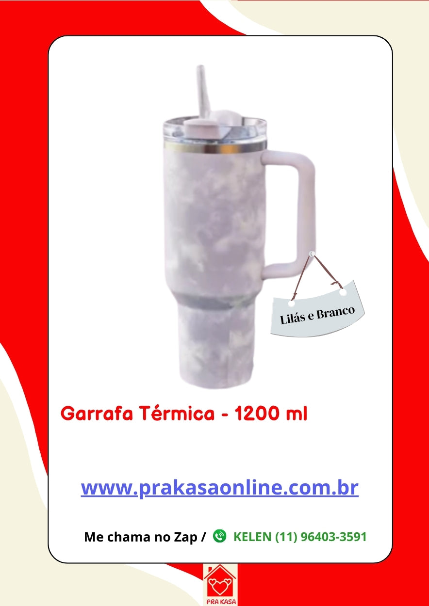 Garrafa Térmica 1200ml a Vácuo Água Gelada ou Quente com Alça e Canudo