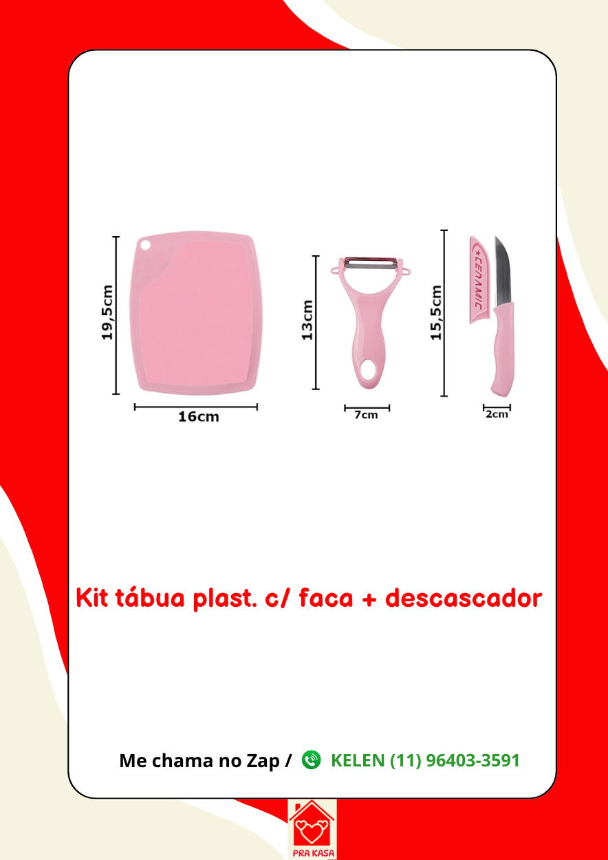 Kit Cozinha faca, tábua, tesoura e descascador.