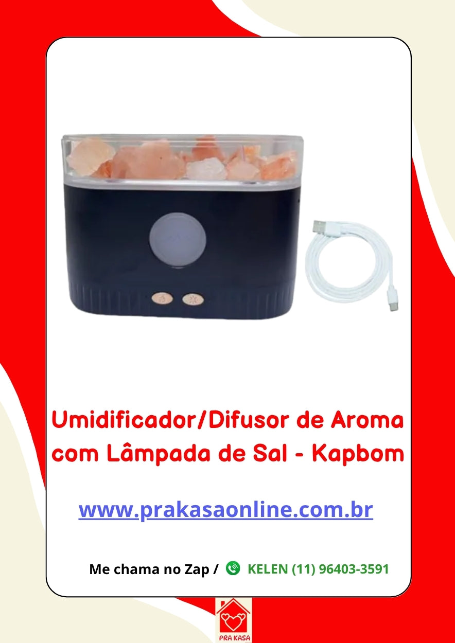 Umidificador/Difusor de Aroma com Lâmpada de Sal 200 ml - Kapbom (KA-2653)