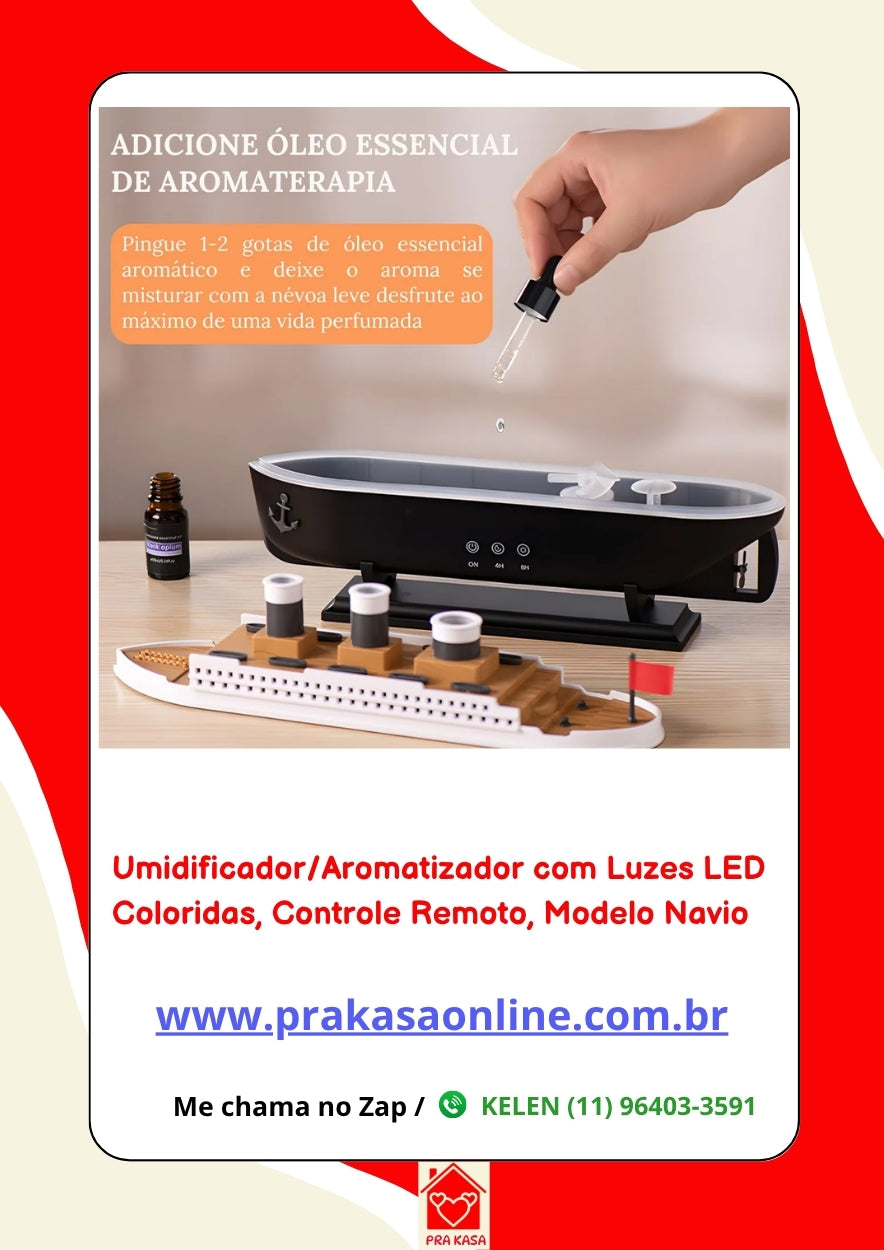Umidificador/Aromatizador com Luzes LED Coloridas com Controle Remoto - Modelo Navio