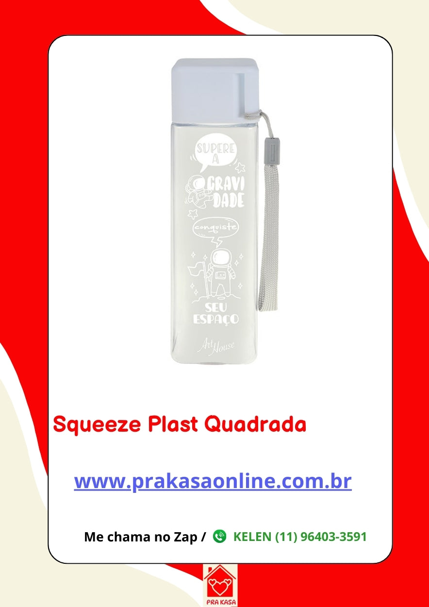 Garrafa de Água Quadrada Squeeze Portátil com Alça - 450ml