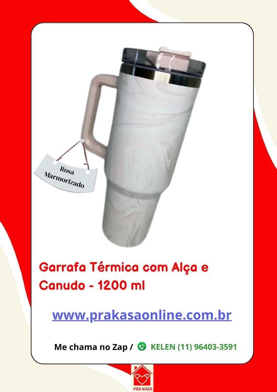 Garrafa Térmica 1200ml a Vácuo Água Gelada ou Quente com Alça e Canudo