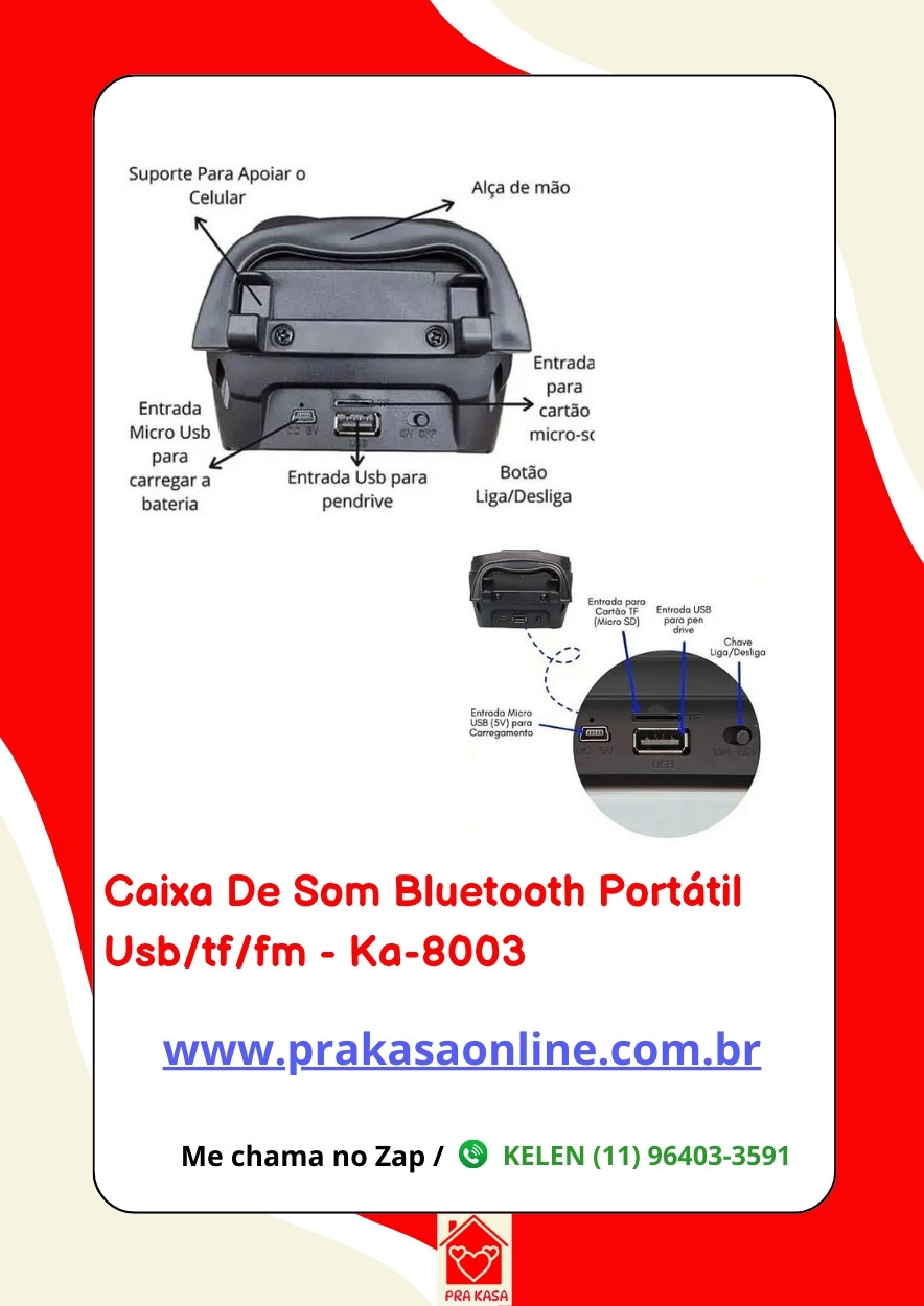 Caixa de Som Bluetooth Portátil Usb/tf/fm - Ka-8003
