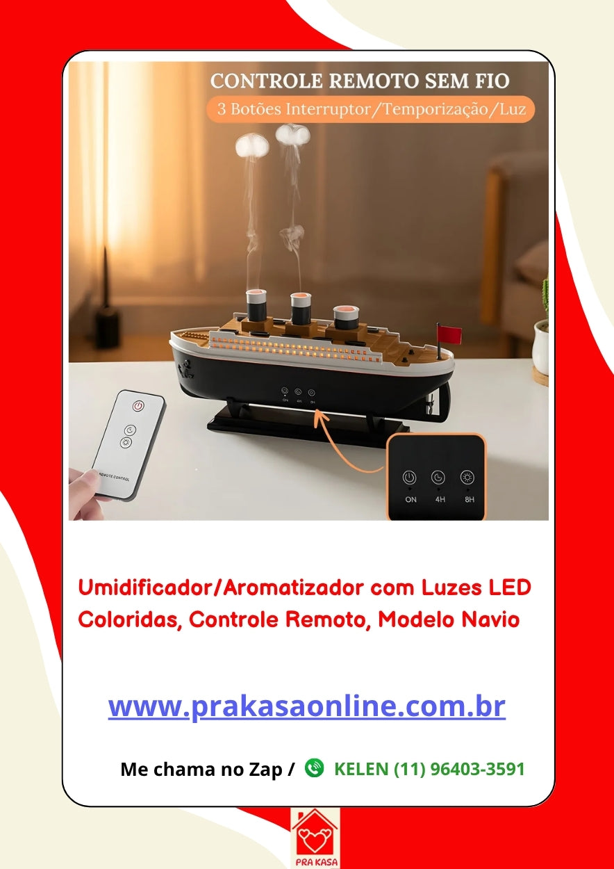 Umidificador/Aromatizador com Luzes LED Coloridas com Controle Remoto - Modelo Navio