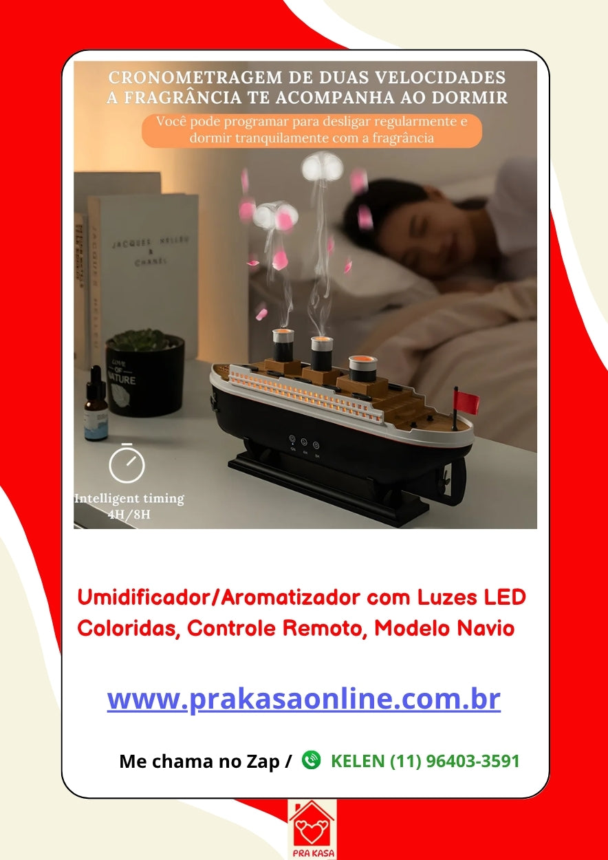 Umidificador/Aromatizador com Luzes LED Coloridas com Controle Remoto - Modelo Navio