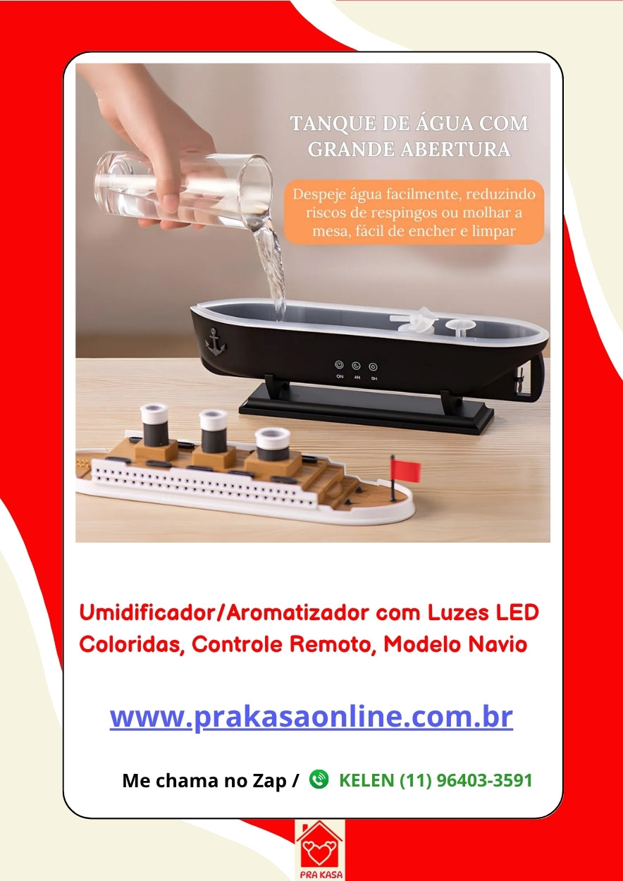 Umidificador/Aromatizador com Luzes LED Coloridas com Controle Remoto - Modelo Navio