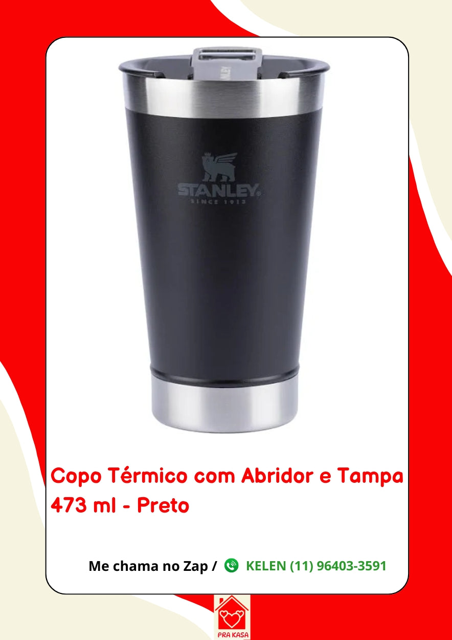 Copo Térmico para Cerveja Café Chá Chopp 473ml Com Tampa e Abridor