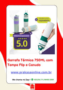 Garrafa Térmica 750ML com Tampa Flip e Canudo