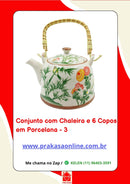 Conjunto de Chá em Porcelana Oriental 7 Peças – Chaleira 950 ml + 6 Copos 175 ml com Estampa Floral ou Oriental