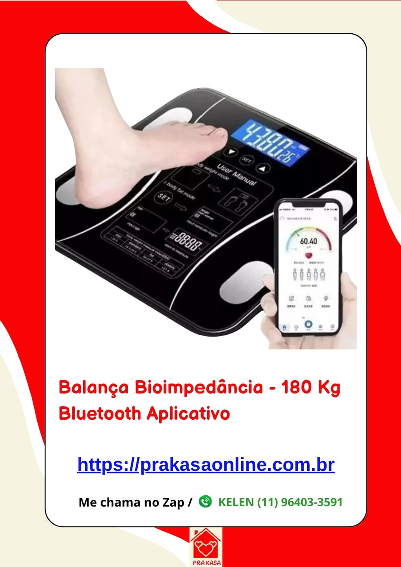 Balança Bioimpedância Profissional Com App Bluetooth 180kg Cor Preto