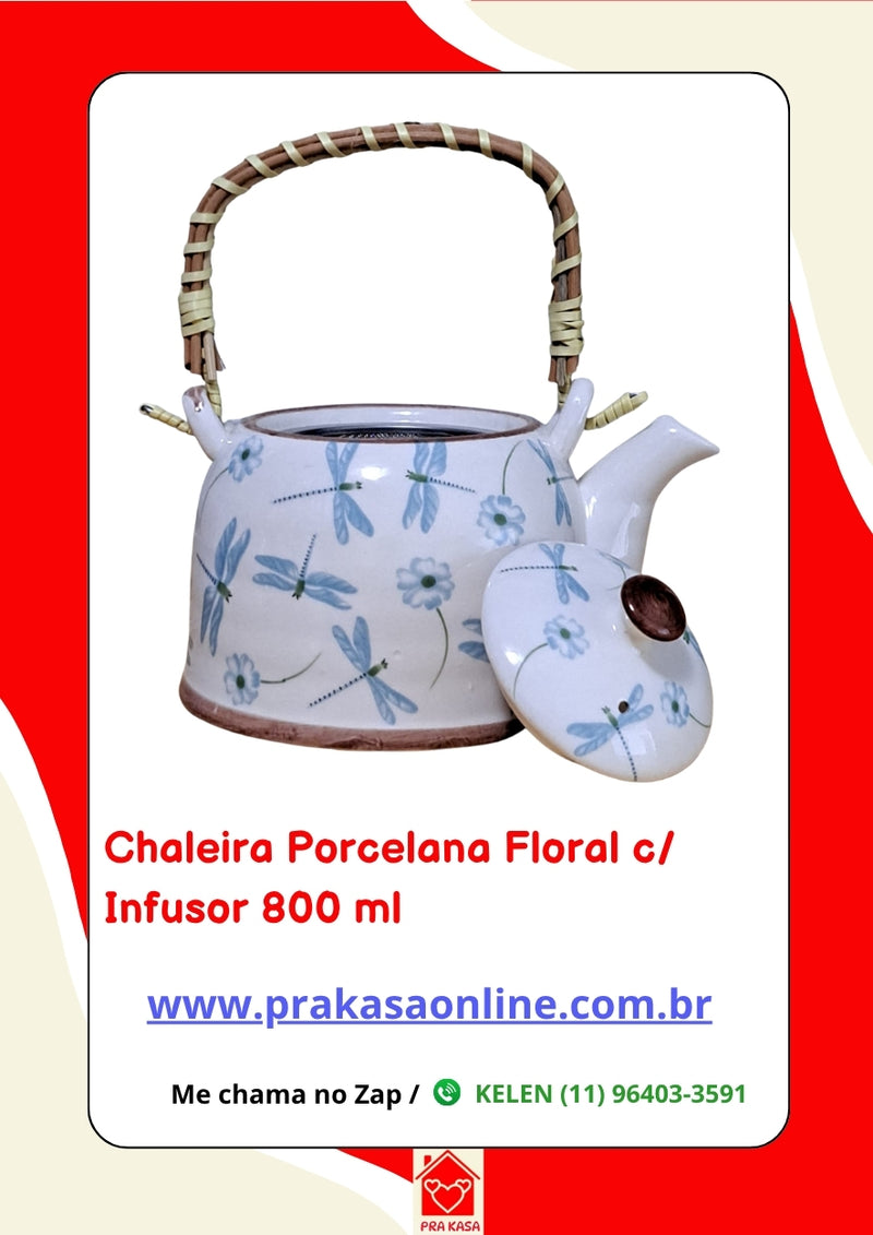 Chaleira Porcelana Oriental/Floral com Infusor 800 ml