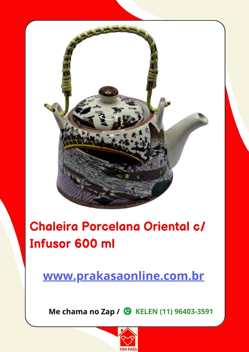 Chaleira Porcelana Oriental/Floral com Infusor 600 ml