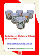Conjunto de Chá em Porcelana Oriental 7 Peças – Chaleira 950 ml + 6 Copos 175 ml com Estampa Floral ou Oriental