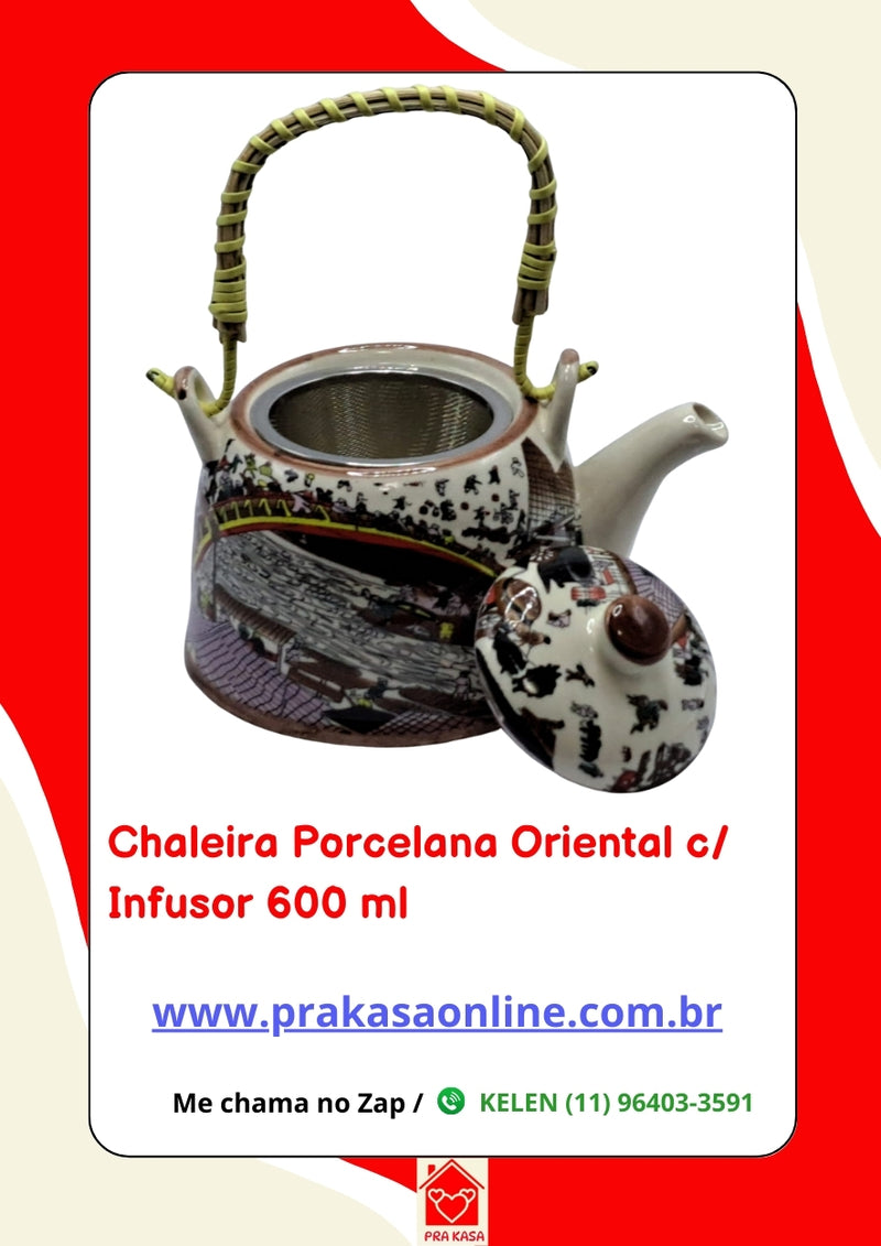 Chaleira Porcelana Oriental/Floral com Infusor 600 ml