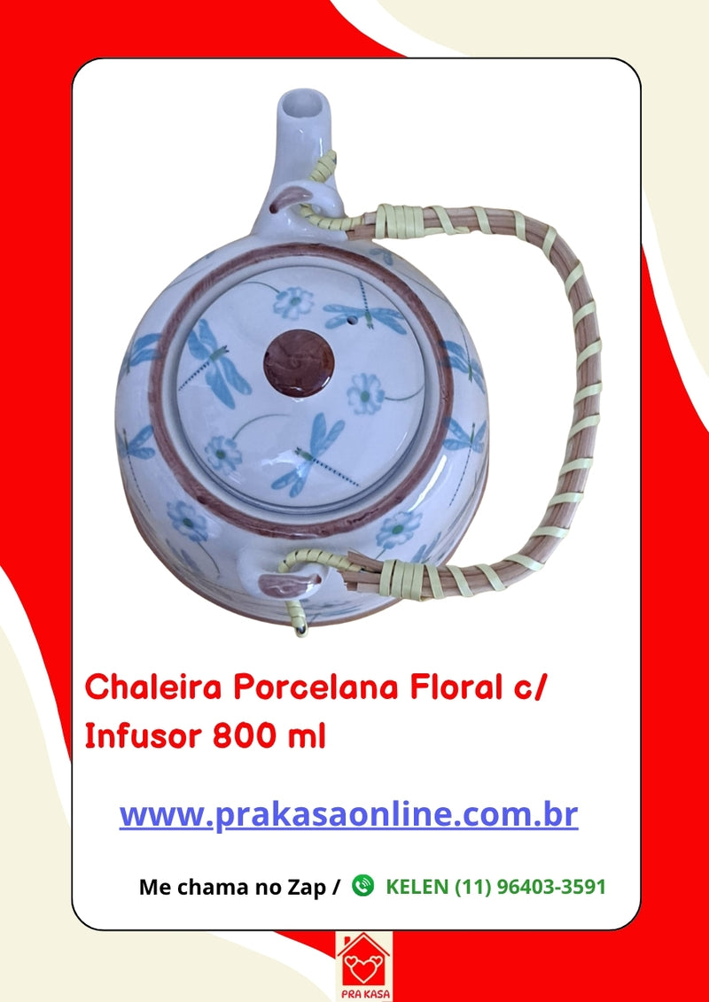 Chaleira Porcelana Oriental/Floral com Infusor 800 ml