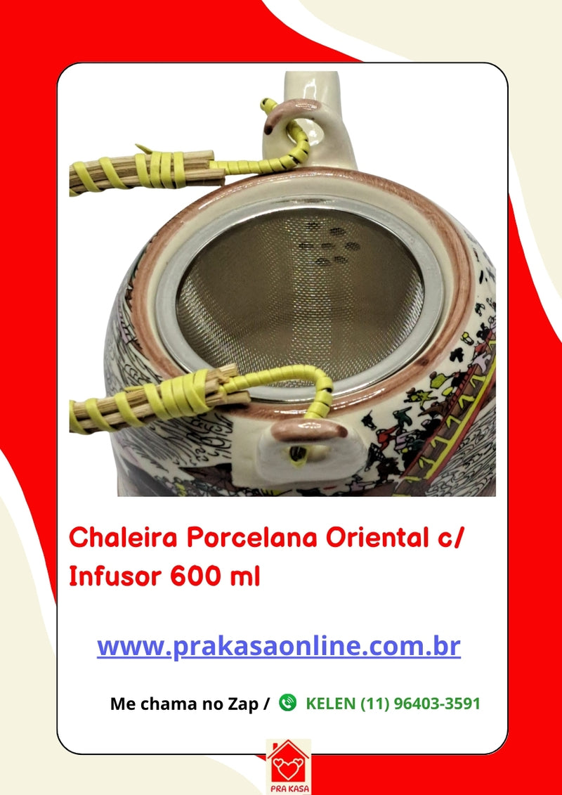 Chaleira Porcelana Oriental/Floral com Infusor 600 ml