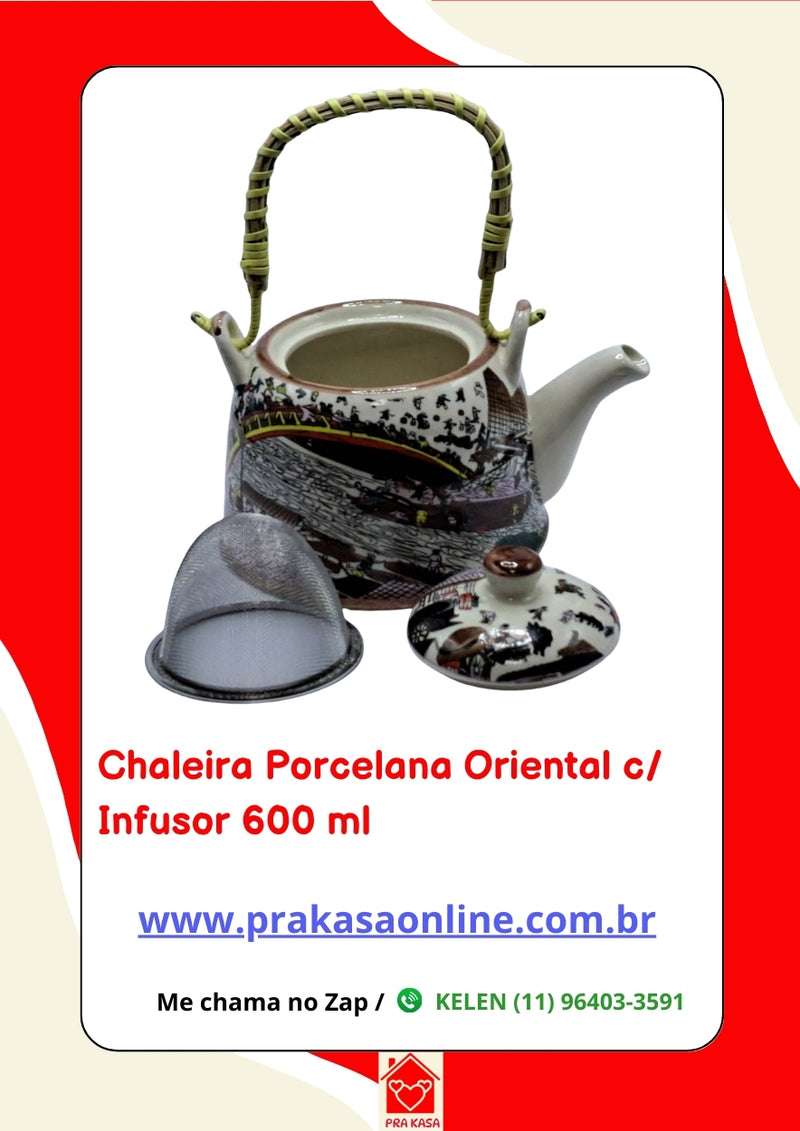 Chaleira Porcelana Oriental/Floral com Infusor 600 ml