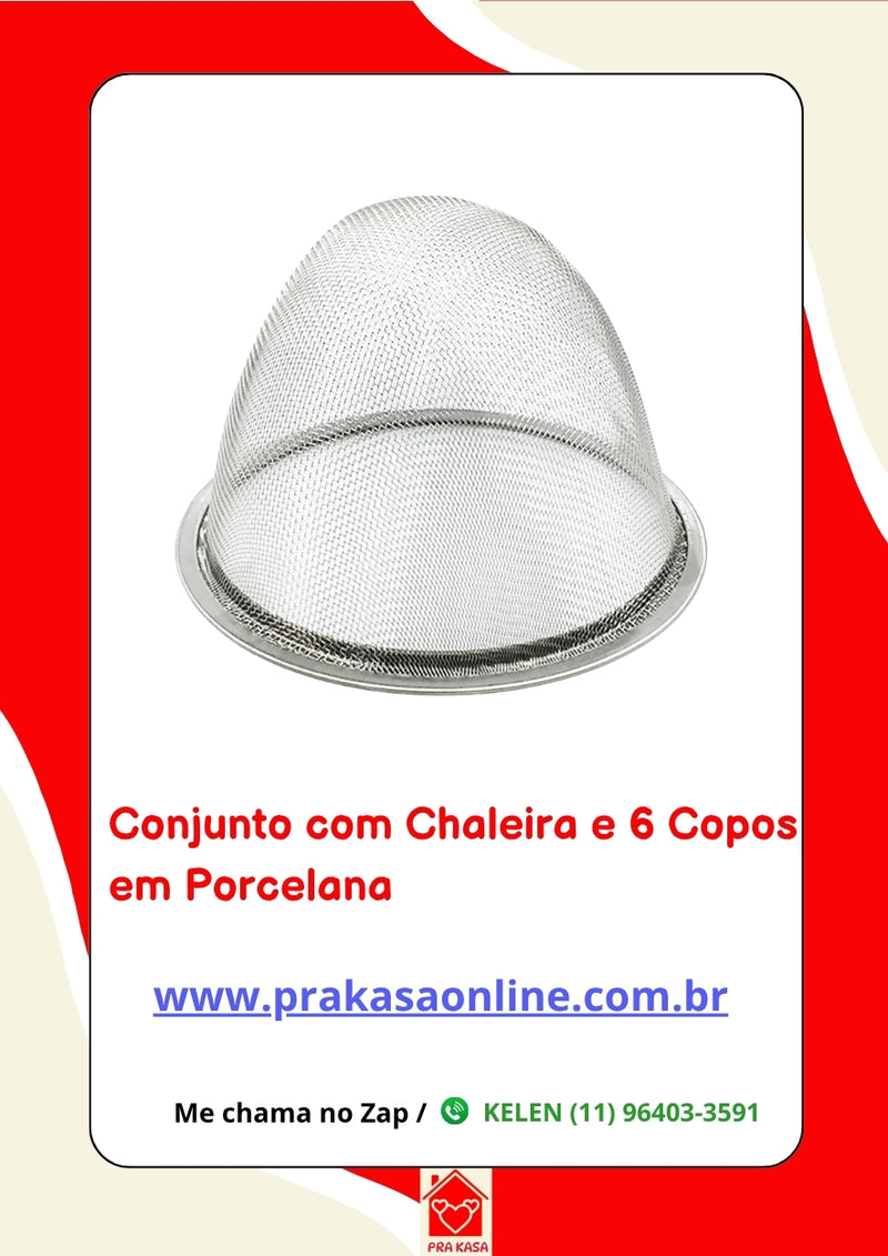 Conjunto de Chá em Porcelana Oriental 7 Peças – Chaleira 950 ml + 6 Copos 175 ml com Estampa Floral ou Oriental