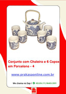 Conjunto de Chá em Porcelana Oriental 7 Peças – Chaleira 950 ml + 6 Copos 175 ml com Estampa Floral ou Oriental