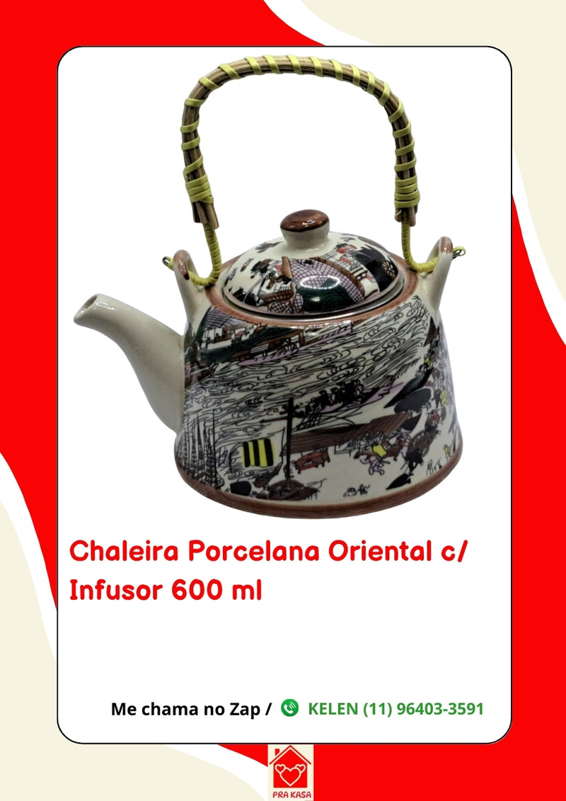 Chaleira Porcelana Oriental/Floral com Infusor 600 ml