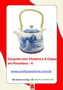 Conjunto de Chá em Porcelana Oriental 7 Peças – Chaleira 950 ml + 6 Copos 175 ml com Estampa Floral ou Oriental