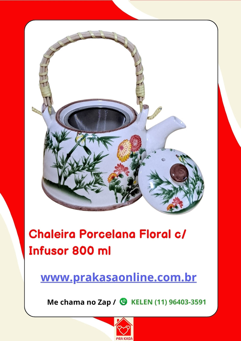 Chaleira Porcelana Oriental/Floral com Infusor 800 ml