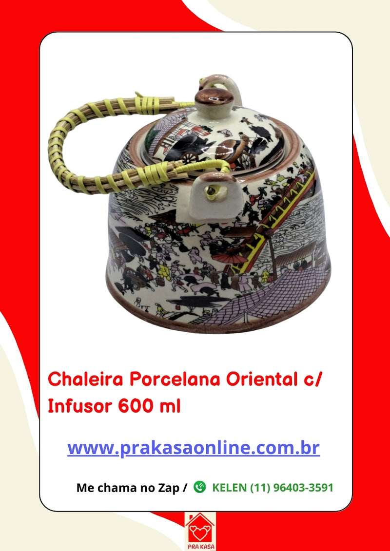 Chaleira Porcelana Oriental/Floral com Infusor 600 ml
