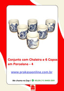 Conjunto de Chá em Porcelana Oriental 7 Peças – Chaleira 950 ml + 6 Copos 175 ml com Estampa Floral ou Oriental