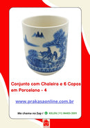 Conjunto de Chá em Porcelana Oriental 7 Peças – Chaleira 950 ml + 6 Copos 175 ml com Estampa Floral ou Oriental