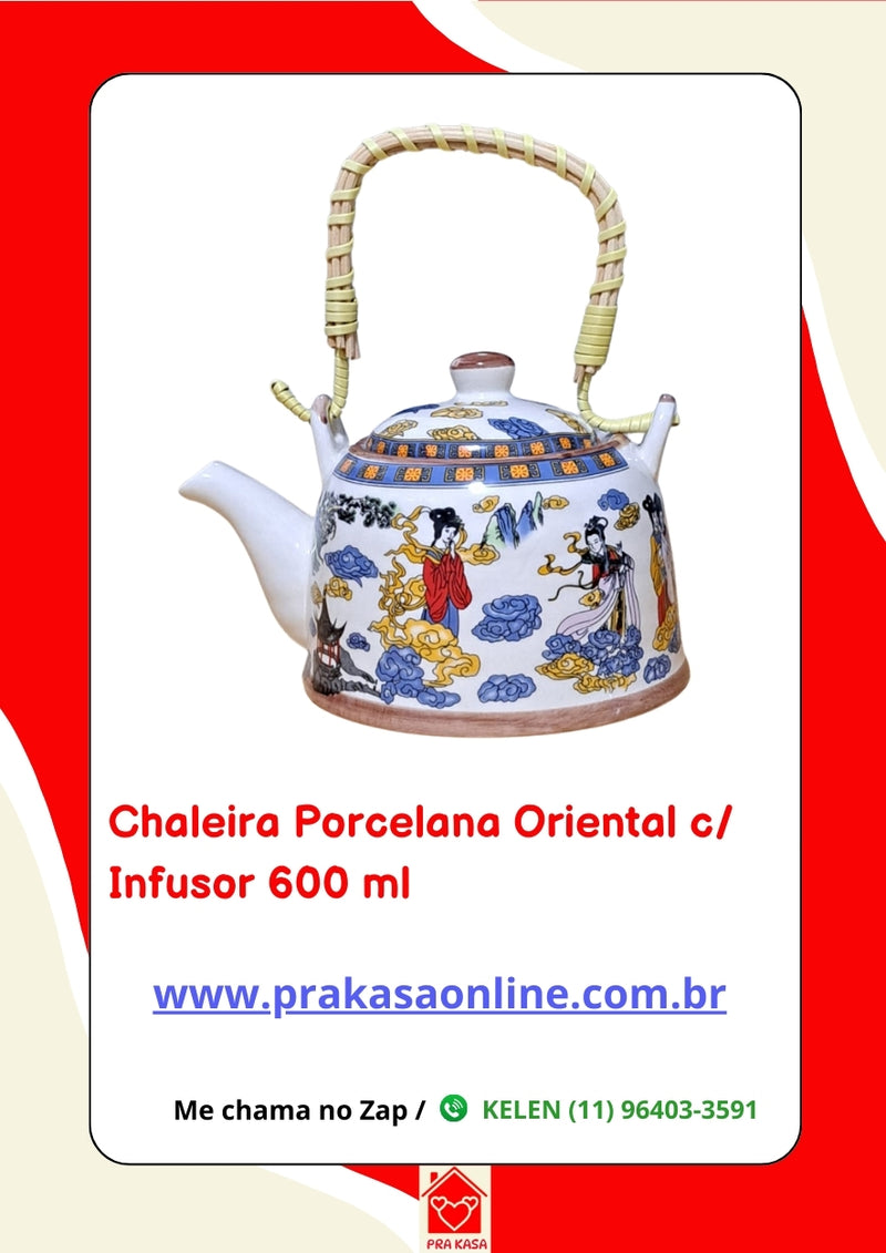 Chaleira Porcelana Oriental/Floral com Infusor 600 ml