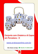 Conjunto de Chá em Porcelana Oriental 7 Peças – Chaleira 950 ml + 6 Copos 175 ml com Estampa Floral ou Oriental