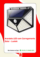 Luminária Arandela Solar Refletor Parede 100 LEDs, Com Sensor De Presença, Recarregavel, Para Quintal e Jardim