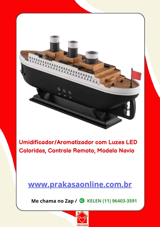Umidificador/Aromatizador com Luzes LED Coloridas com Controle Remoto - Modelo Navio