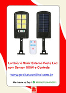 Luminaria Solar Externa Poste Led com Sensor 100W e Controle