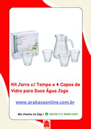 Kit Jarra c/ Tampa e 4 Copos de Vidro para Suco Água Jogo