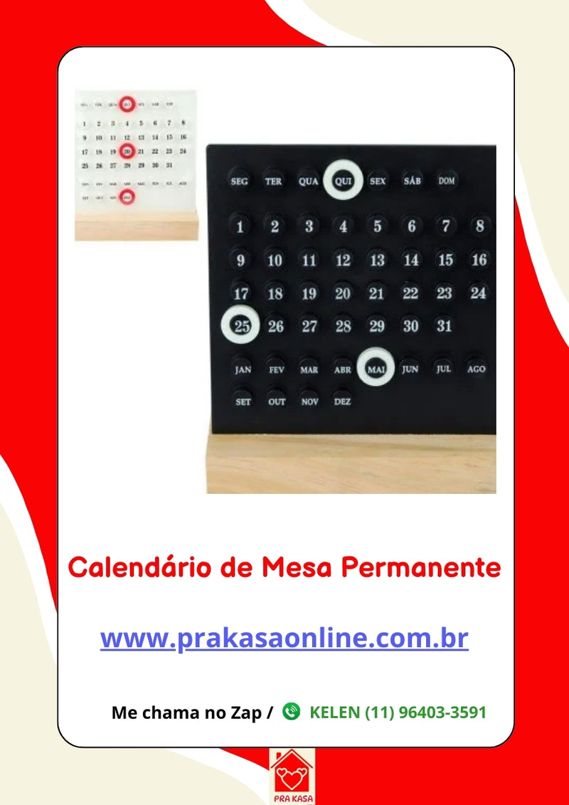 Calendário de Mesa Vintage com Anéis Deslizantes
