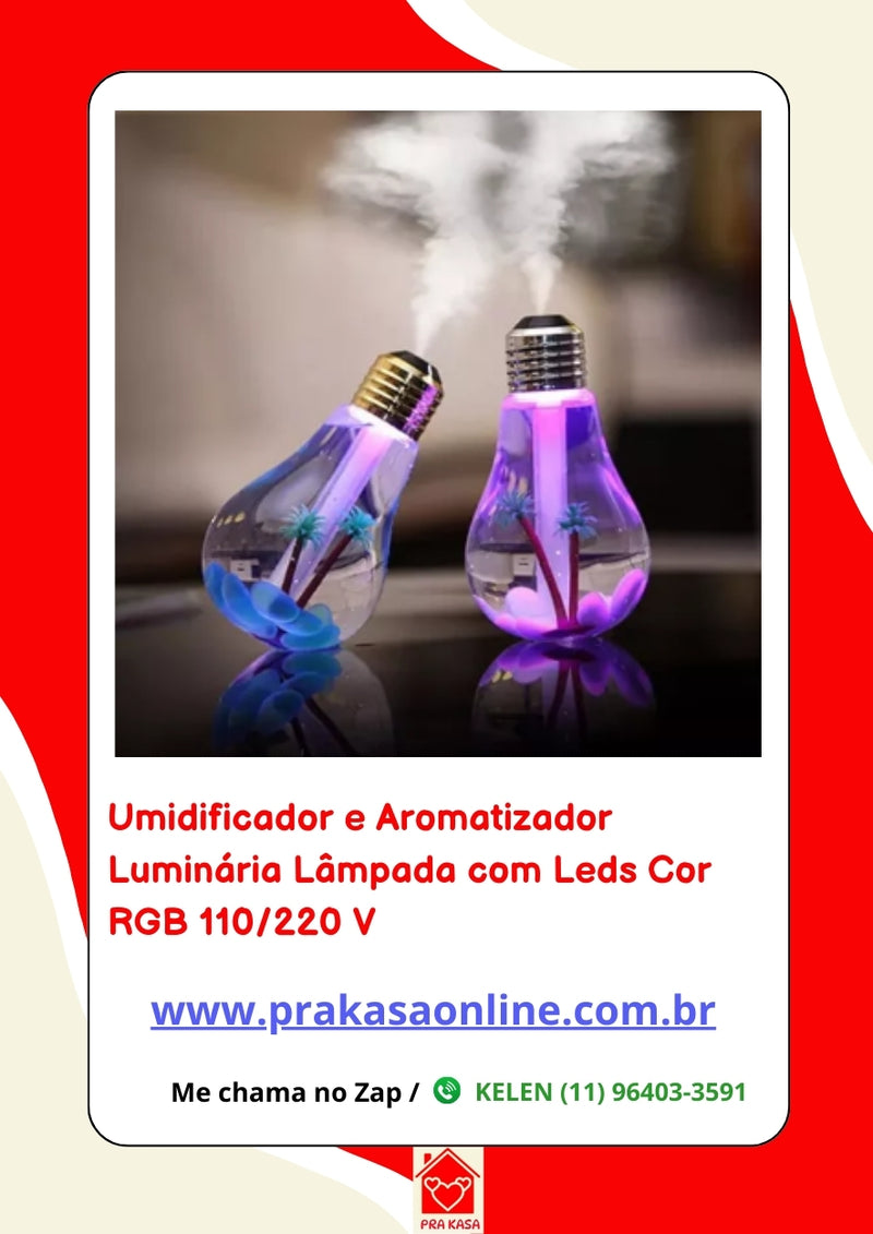Umidificador e Aromatizador Luminária Lâmpada com Leds Cor RGB 110/220 V