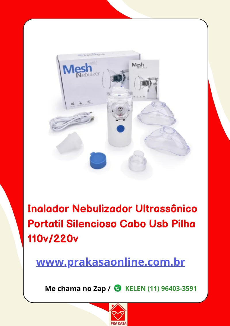 Nebulizador Portátil Silencioso Cabo Usb ou Pilha Bivolt