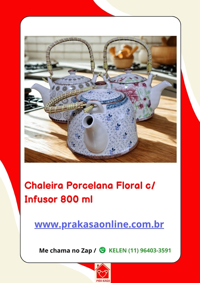 Chaleira Porcelana Oriental/Floral com Infusor 800 ml