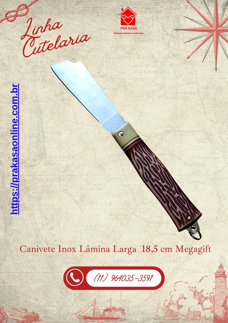 Canivete Inox Lâmina Larga 18,5 cm Megagift