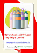 Garrafa Térmica 750ML com Tampa Flip e Canudo