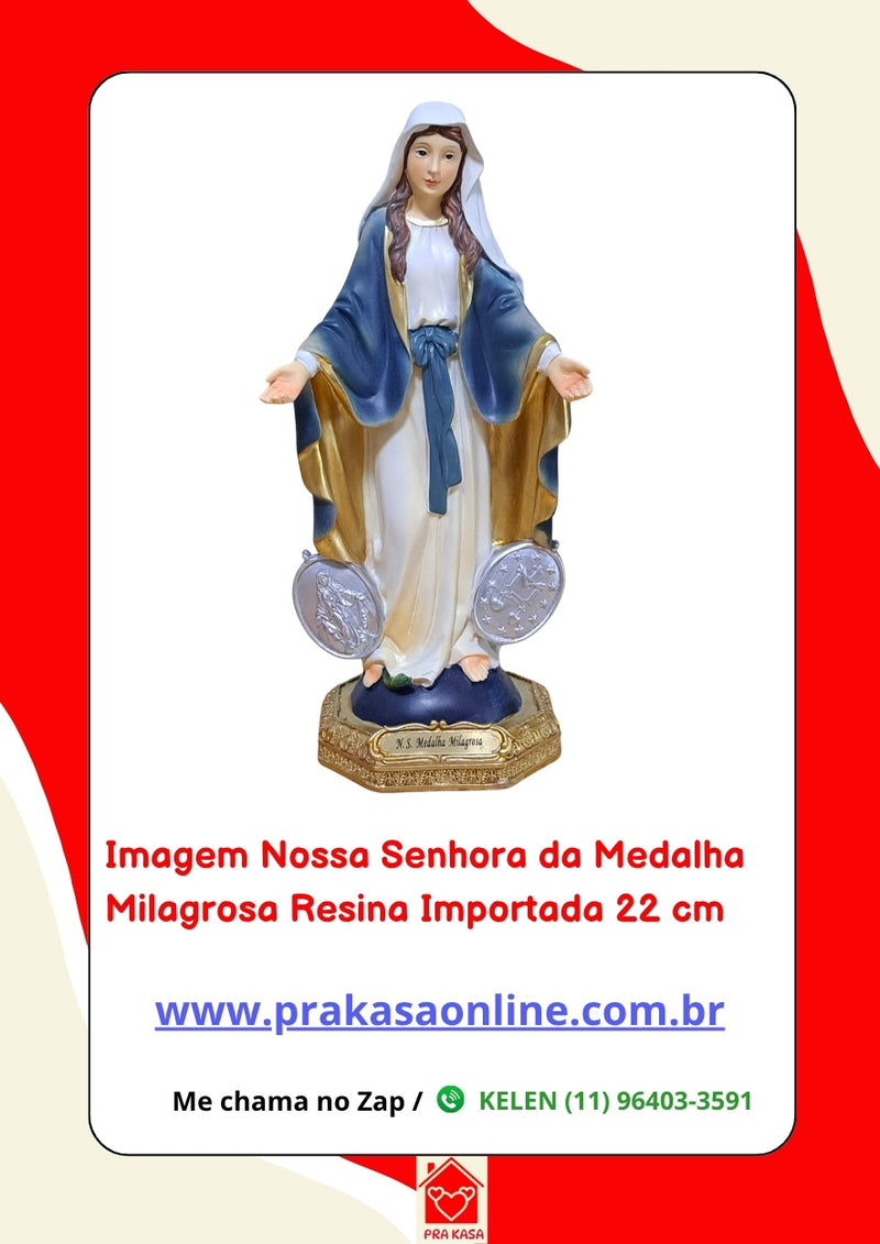 Imagem Nossa Senhora da Medalha Milagrosa Resina Importada 22 cm