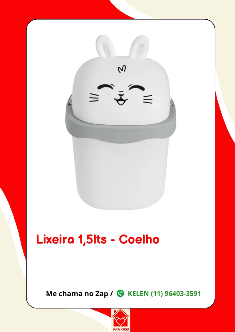 Lixeira Pequena 1,5l Lixeirinha Fofinha - Porta Treco - De Mesa - Coelho Branco - Urso Marrom