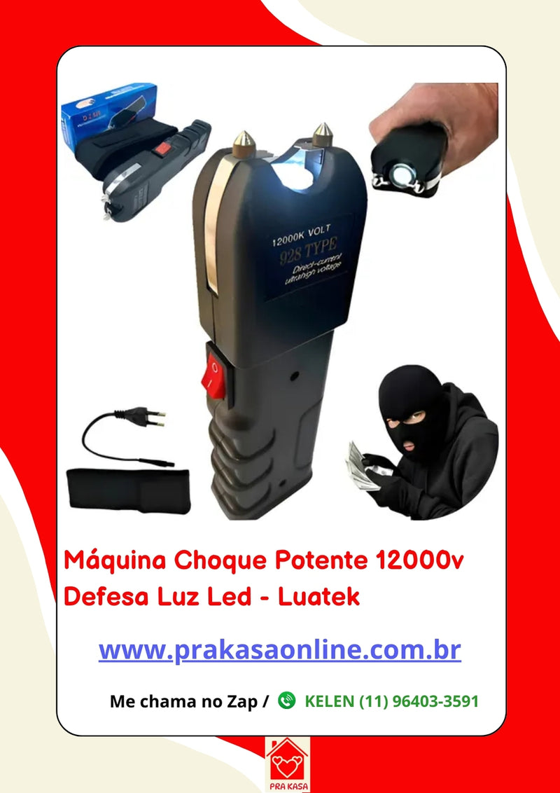 Máquina Choque Potente 12000v Defesa Luz Led - Luatek